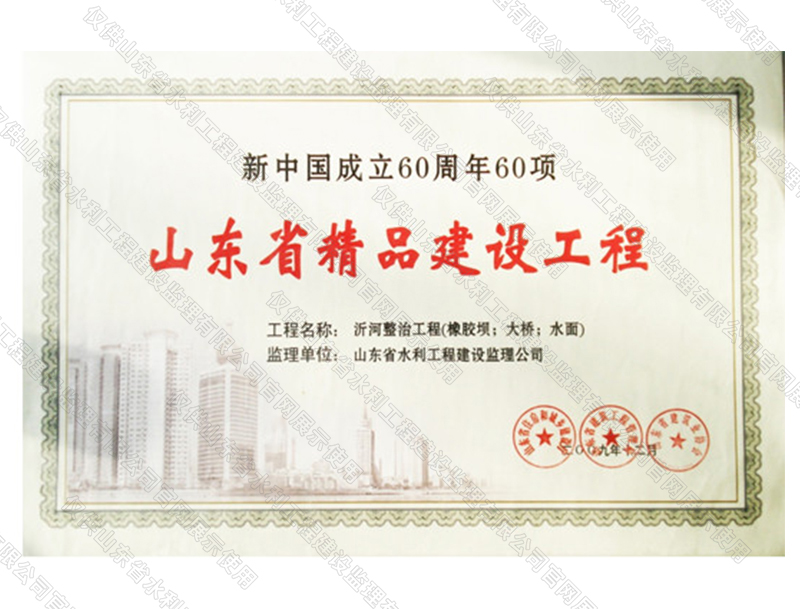 沂河整治工程（橡膠壩；大橋；水面）獲山東省精品建設(shè)工程